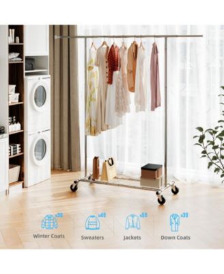 Adjustable Rolling Garment Rack with Extendable Hanging Rod