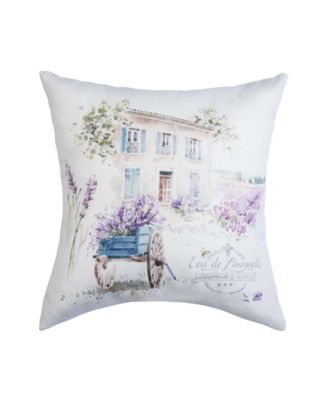 Lavender Wagon Field Village Eau de Lavande Graphic Print Throw Indoor/Outdoor Accent Pillow, 18" x 18.