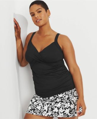 Women's V-Neck Wrap Underwire Tankini Adjustable Straps Swimsuit Top