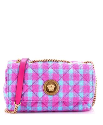 East West Medusa Icon Chain Flap Bag Quilted Tweed