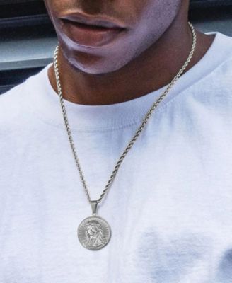 Men's Jesus Coin Stainless Steel Pendant Necklace