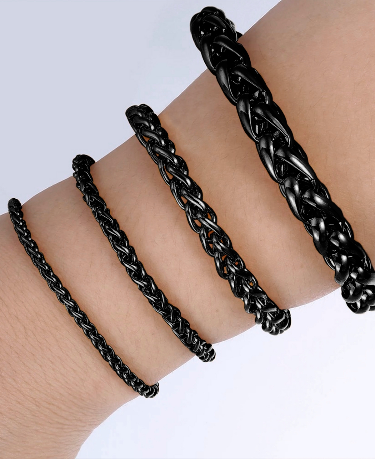 Rhona Sutton Men's Black Plated Wheat Chain Bracelet in Stainless Steel