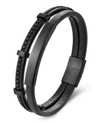 Men's Sable Edge Leather & Stainless Steel Bracelet