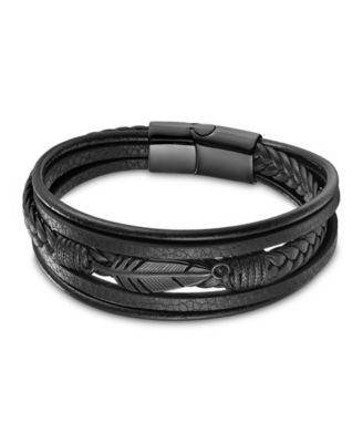 Men's Leather Bracelet in Stainless Steel