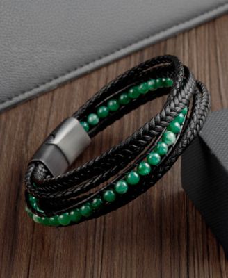 Men's Vero Green Leather Bracelet in Stainless Steel