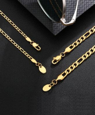 Men's Stainless Steel Figaro Chain Necklace in 18k Gold Plated
