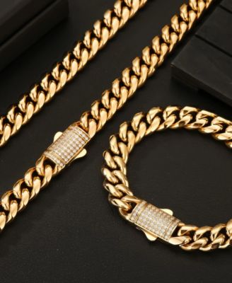 Men's Stainless Steel Cuban Iced Chain Necklace in 18k Gold Plated