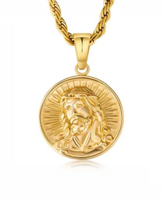 Men's Jesus Coin Pendant Necklace in 18k Gold Plated
