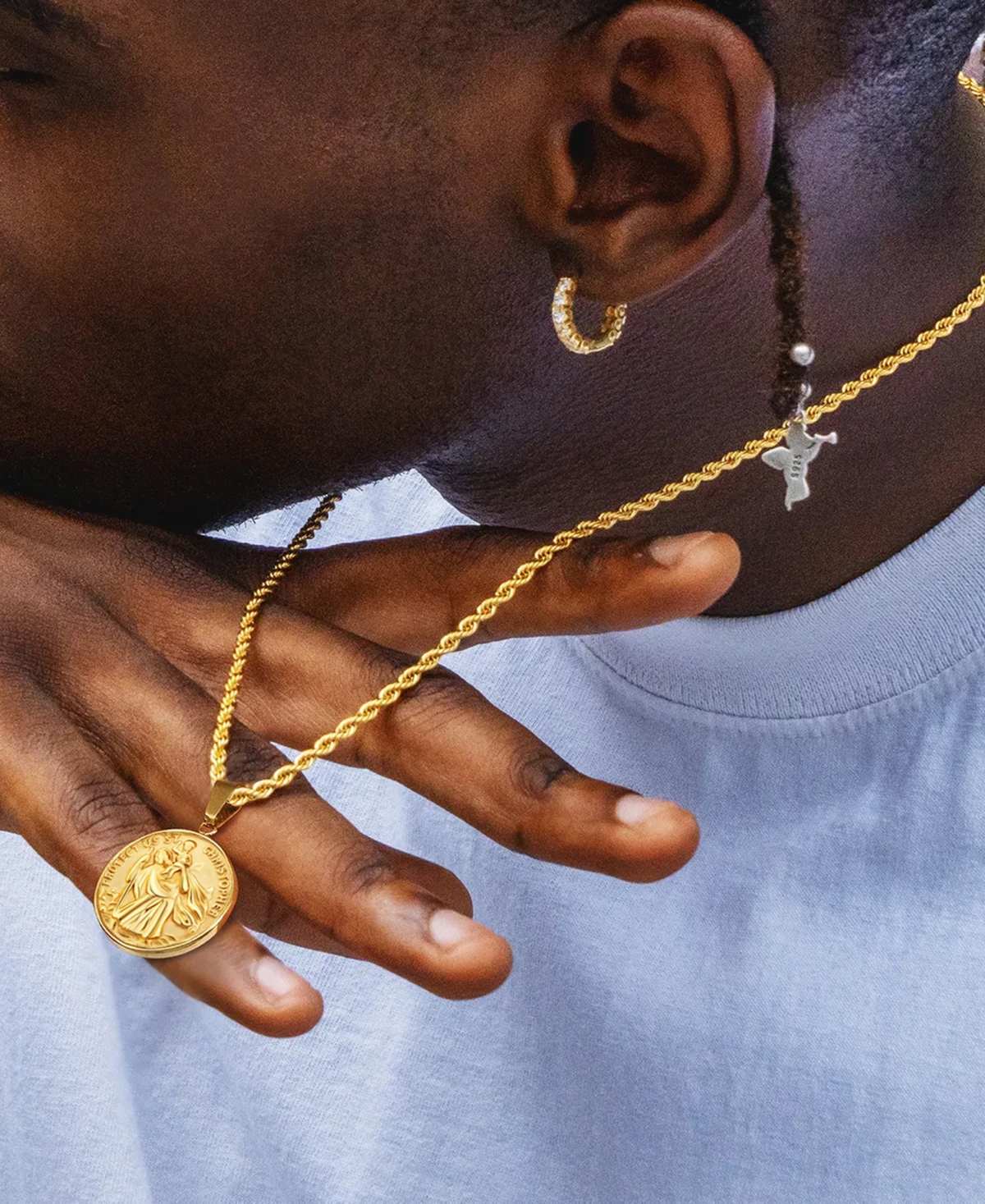 Rhona Sutton Men's Stainless Steel Coin Pendant Necklace in 18k Gold Plated