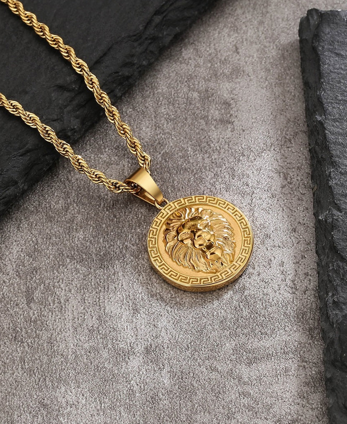 Rhona Sutton Men's Lion Kingdom Coin Pendant Necklace in 18k Gold Plated