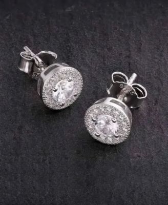 Men's Cubic Zirconia Iced Stud Earrings in 14k White Gold Plated Sterling Silver