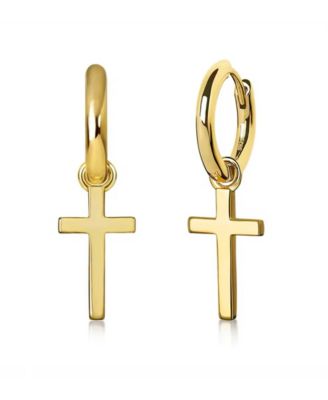 Men's Classic Cross Hoop Earrings in Sterling Silver