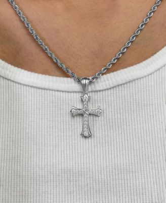 Men's Cross Pendant Necklace in 14k White Gold Plated