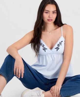 Juniors' Embellished Hibiscus V-Neck Tank