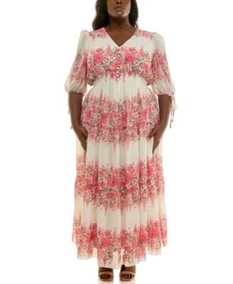 Women's Plus Size Floral Chiffon A-Line Midi Dress