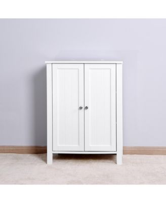 Bathroom Floor Storage Cabinet, Wooden Storage Organizer with Double Door and Adjustable Shelf for Bathroom, Laundry