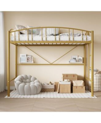 Loft Bed with Ladder and Arched Guardrail - Enhanced Safety with Guardrail and Anti-Tip Brackets, Heavy-Duty Steel