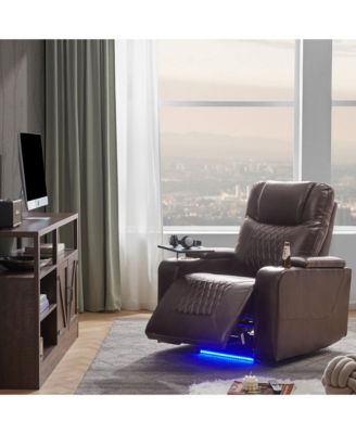 Power Motion Recliner with USB Charging Port and Hidden Arm Storage 2 Convenient Cup Holders Design and 360° Swivel Tray