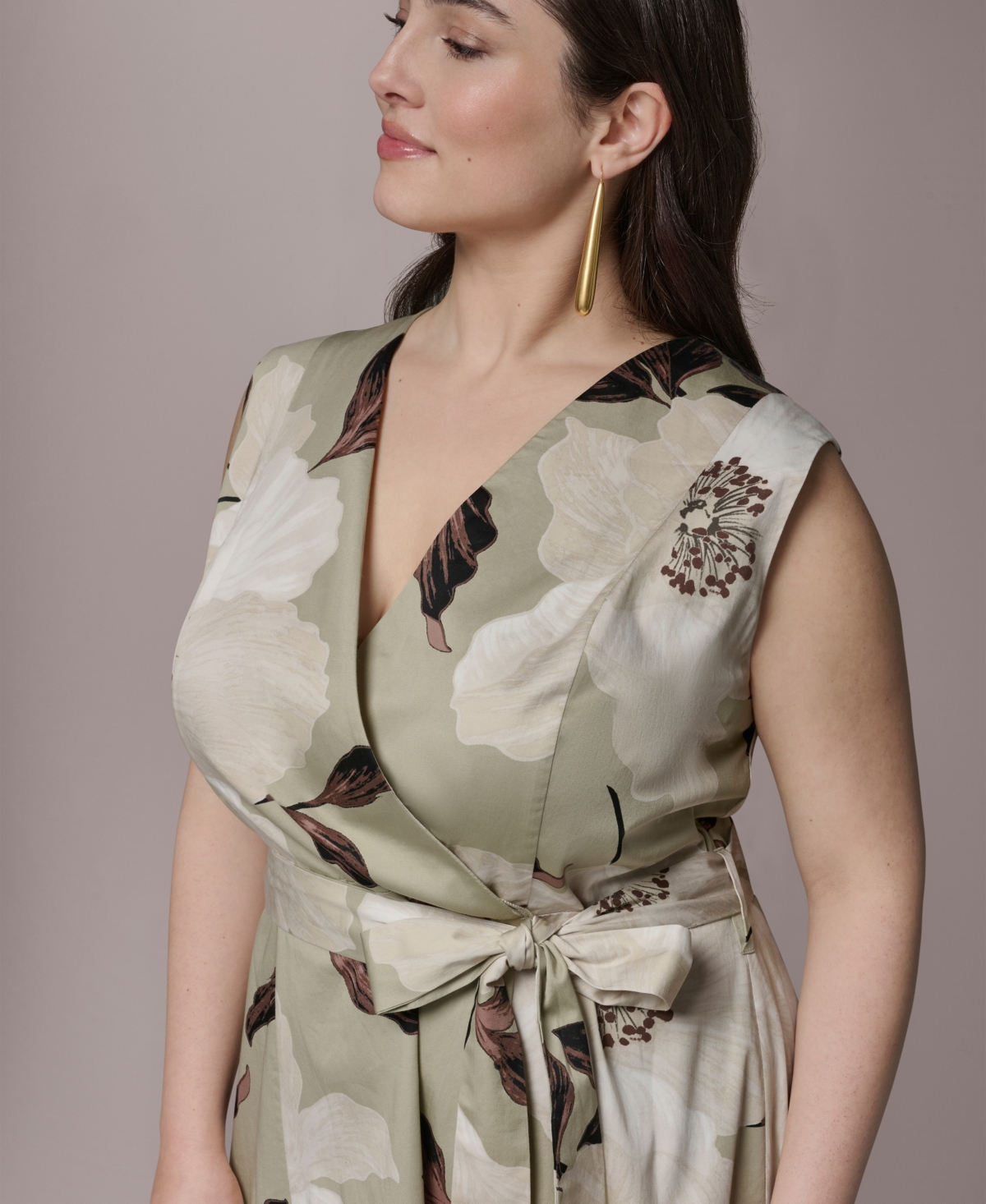 Donna Karan New York Plus Sleeveless Belted Midi Dress