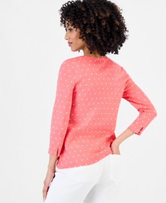 Petite Dianna Dot Envelope-Shoulder Long-Sleeve T-Shirt