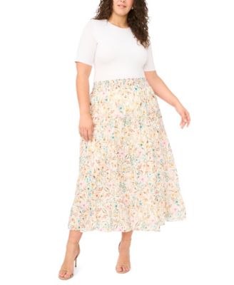 Plus Size Tiered Smocked Waist Maxi Skirt