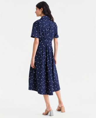 Women's Pleated Waist Midi Shirtdress