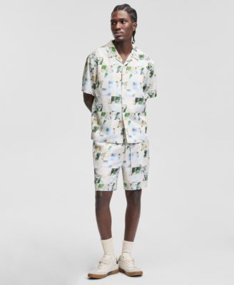 Men's Floral Print-Blocked Camp Shirt