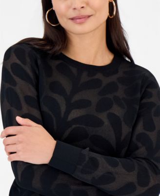 Petite Floral-Jacquard Long-Sleeve Top