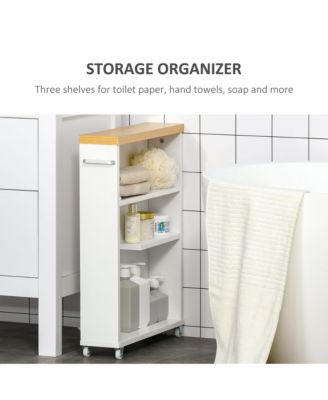 Slim Bathroom Cabinet - Rolling Storage Cart with Wheels, Multi-Tier Shelf Storage Cabinet with Handle for Small Spaces
