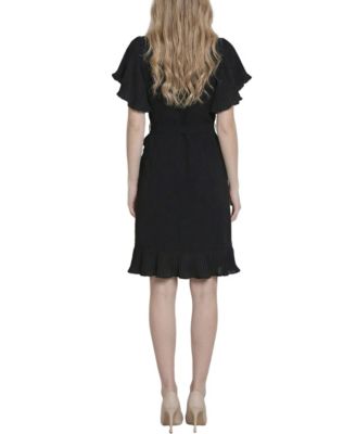 Women's Short-Sleeve Pleated Ruffle Dress