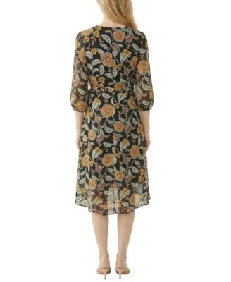 Women's V-Neck Belted Chiffon Dress