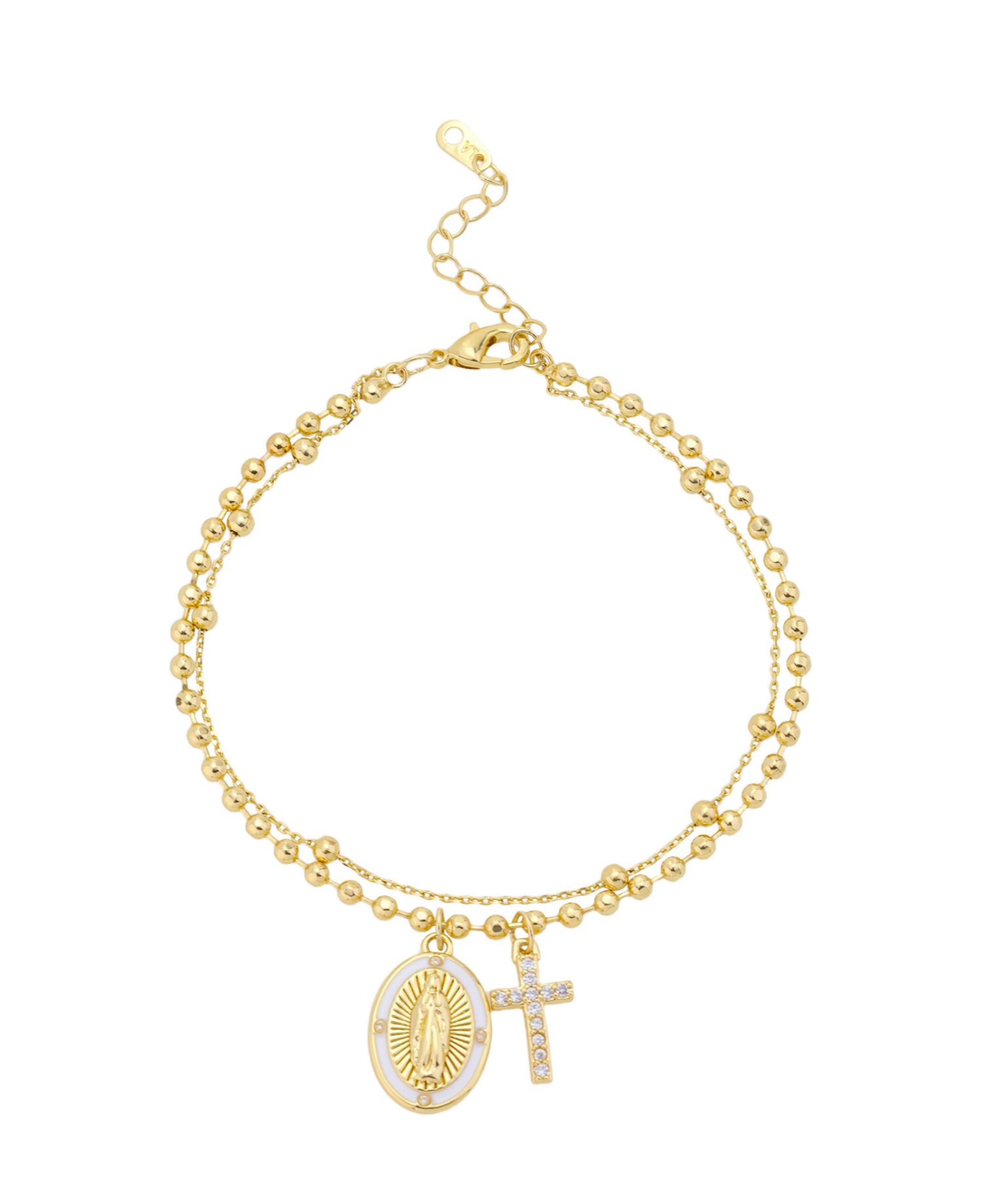 Cubic Zirconia Virgin Mary Double Layer Charm Bracelet