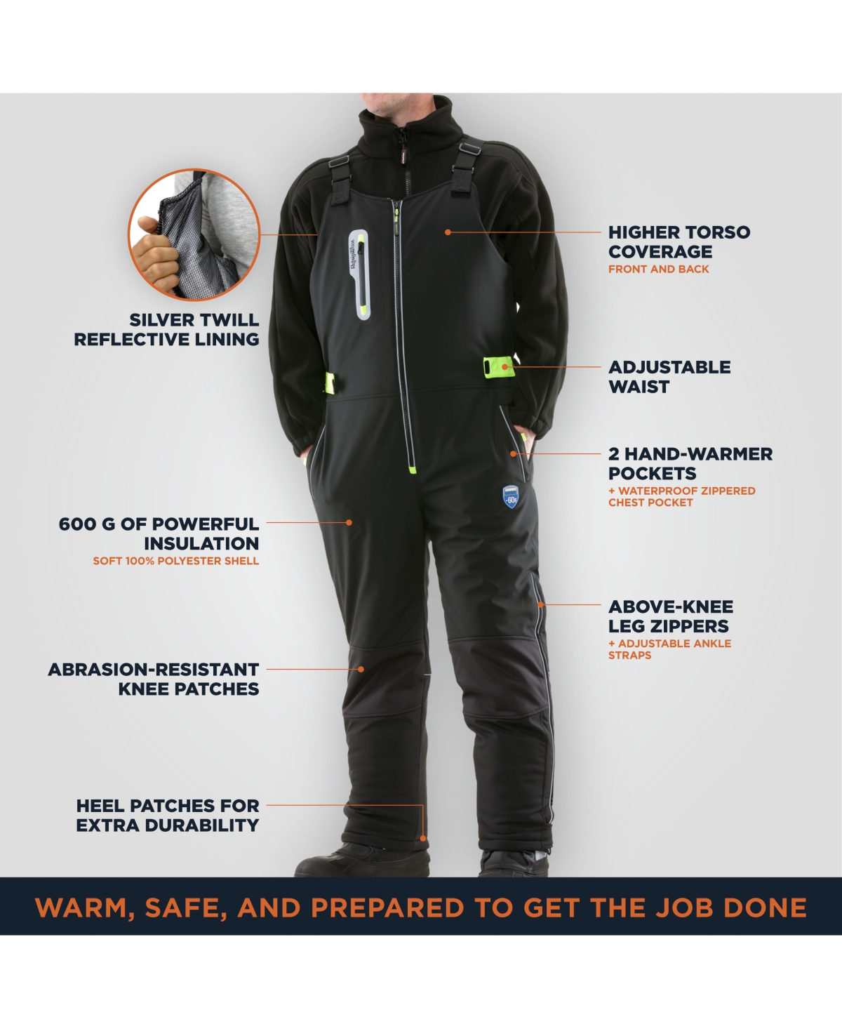 RefrigiWear Men's Extreme Softshell Bib Overalls - -60°F Comfort, Insulated, Windproof, Water-Repellent