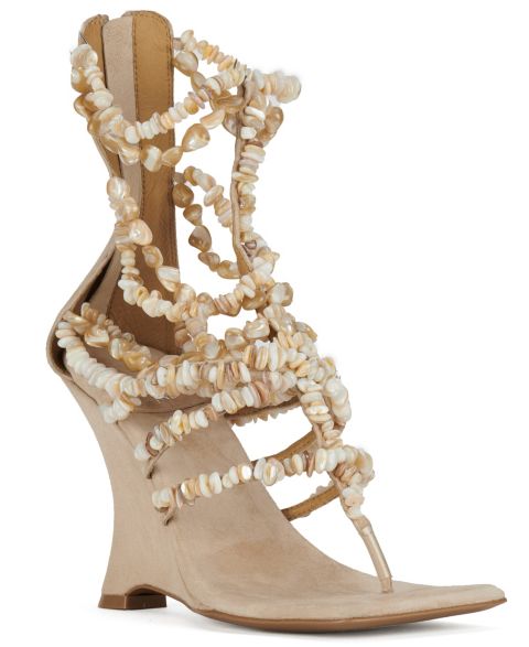 Женские сандалии Jeffrey Campbell Seashore Seashell Wedge, цвет: Бежевый / Ракушечный комбинированный