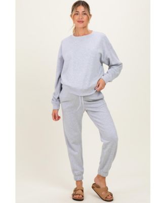 Maternity Brown Fleece Long Sleeve Pullover & Jogger Set