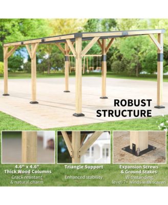 10'x20' Wood Gazebo, Hardtop Lean-to Gazebo Pergola, Light