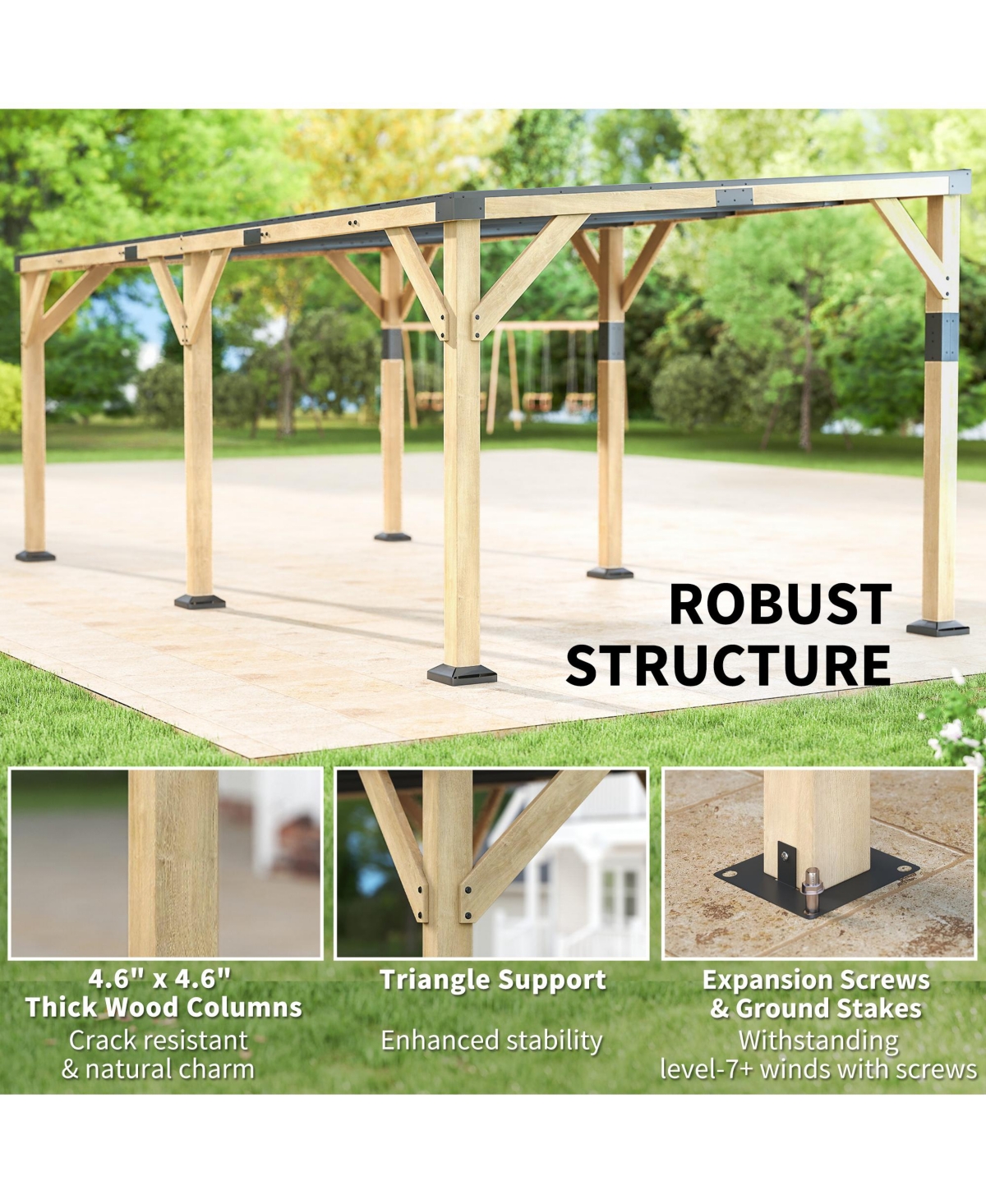 Outsunny 10'x20' Wood Gazebo, Hardtop Lean-to Gazebo Pergola, Light