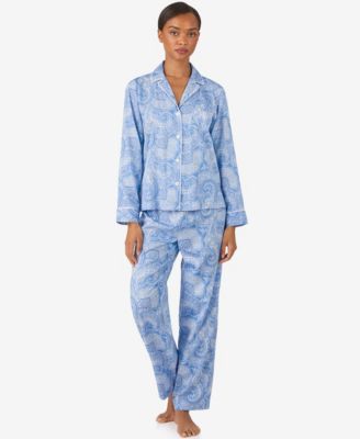 Women's Long-Sleeve Notch Collar Top and Pants Pajama Set