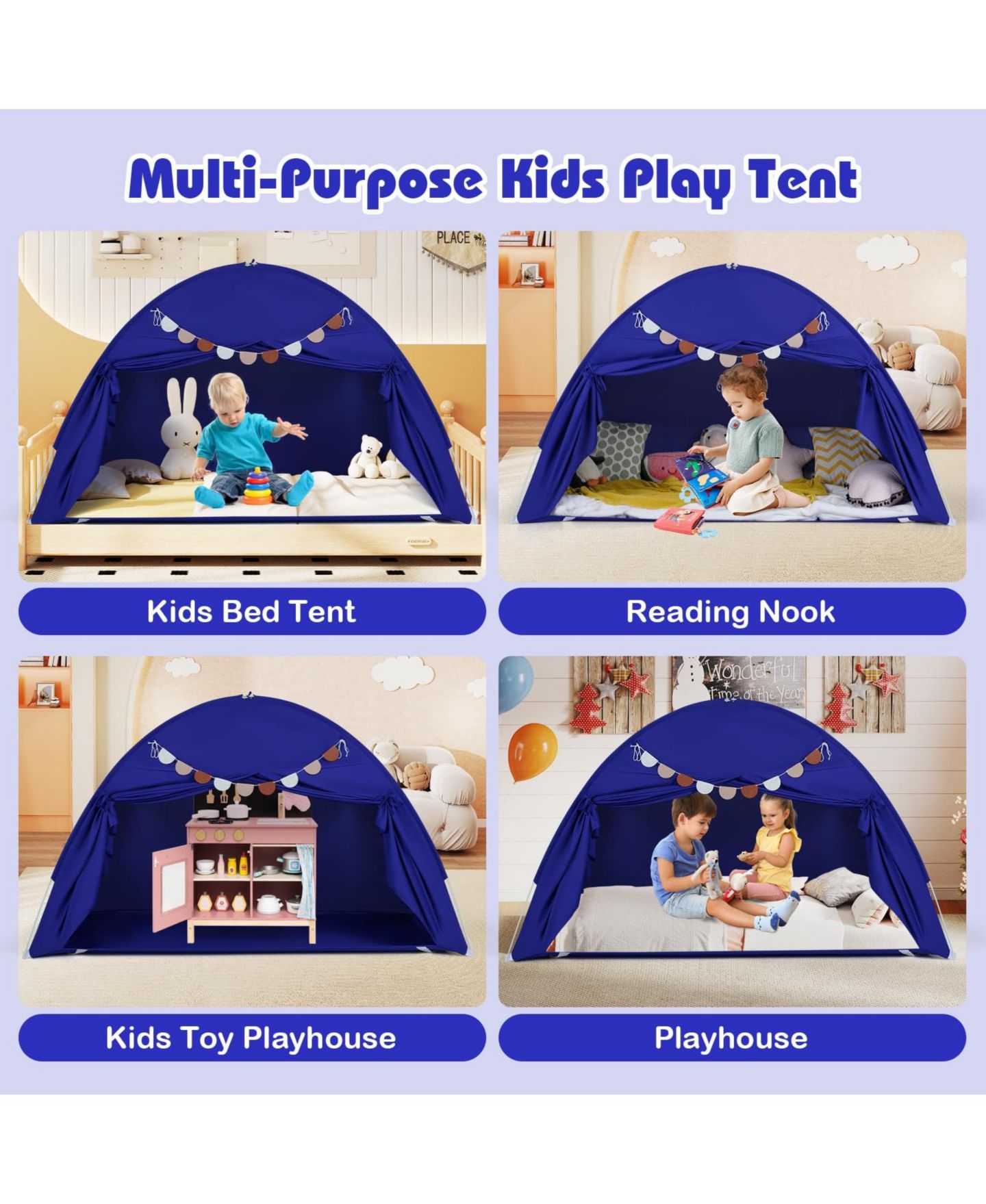 Детская игрушка Mecale Twin Size Indoor Bed Canopy Tent with 2 Windows, Ages 3+, цвет: Синий — фото 5