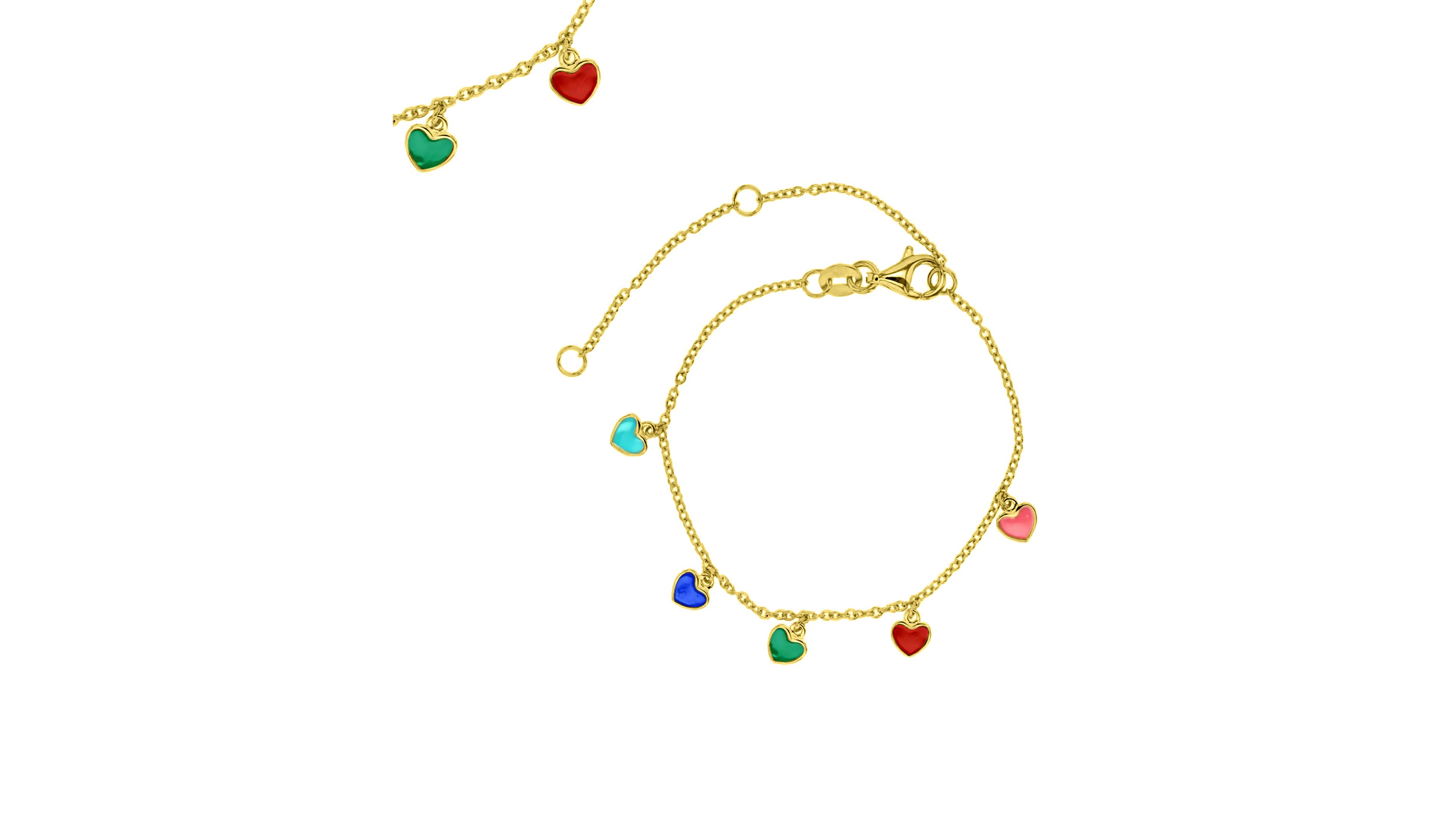 Macy's Multicolor Dangling Hearts Anklet in 14k Yellow Gold Over Sterling Silver