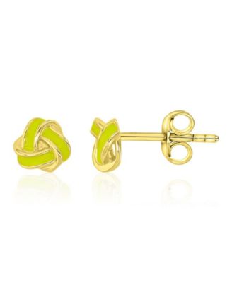Yellow Enamel Knot Stud Earrings in 14k Yellow Gold Over Sterling Silver