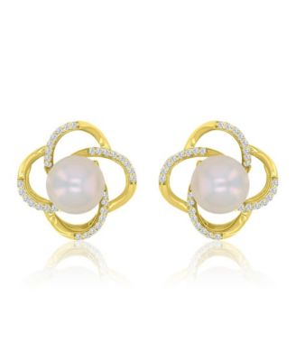 Imitation Pearl Stud Earrings in 14k Yellow Gold Over Sterling Silver
