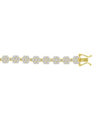 Cubic Zirconia Flower Tennis Bracelet in 14k Yellow Gold Over Sterling Silver