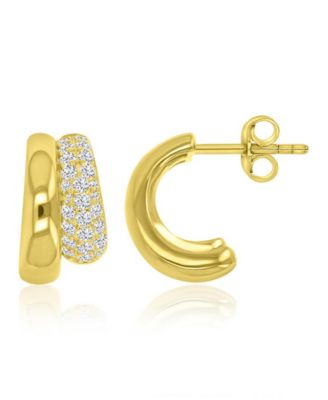 Cubic Zirconia Double C Hoop Earrings in 14k Yellow Gold Over Sterling Silver
