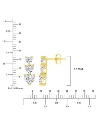 Cubic Zirconia Triple Heart Stud Earrings in 14k Yellow Gold Over Sterling Silver