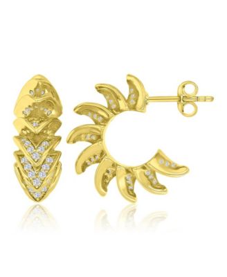 Cubic Zirconia Sparkling Huggie Earrings in 14k Yellow Gold Over Sterling Silver