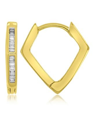 Cubic Zirconia Baguette Rhombic Huggie Earrings in 14k Yellow Gold Over Sterling Silver