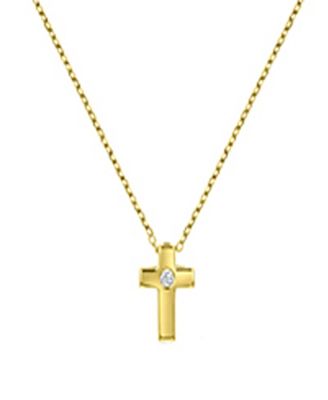 Cubic Zirconia Cross Necklace in 14k Yellow Gold Over Sterling Silver