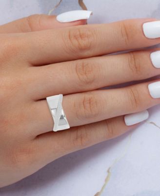 Cubic Zirconia Crossover Ring in Rhodium Over Sterling Silver