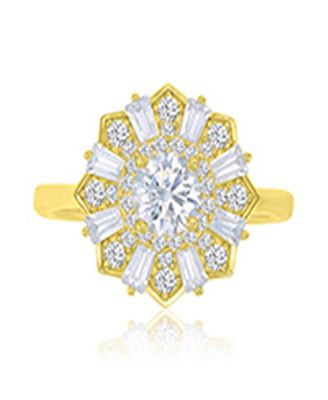 Cubic Zirconia Sunburst Ring in 14k Yellow Gold Over Sterling Silver